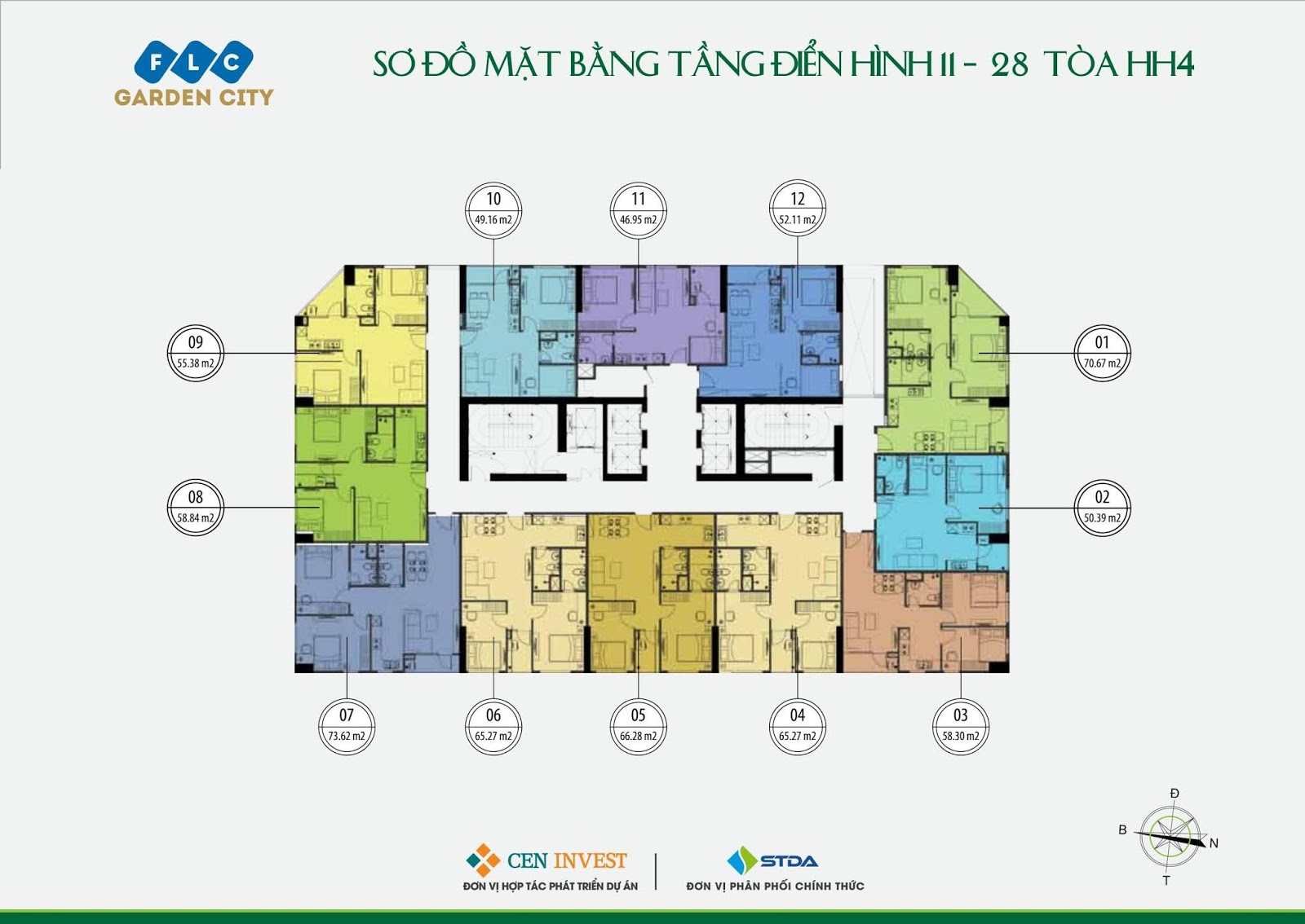 Mặt bằng tầng 11 - 28 Tòa HH4 dự án FLC Garden City